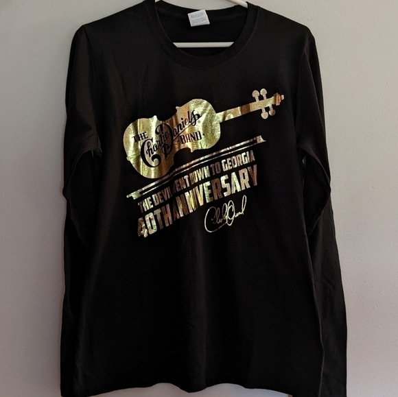 Long Sleeve Tee Gold Foil Design The Devil Went Down To Georgia - Picture 1 of 5